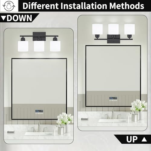 FAISHILAN 3-Light Black Bathroom Vanity Light with Clear Glass Shades