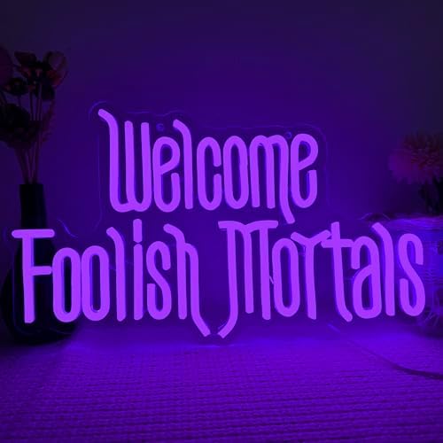 Welcome Foolish Mortals Neon Sign Purple 1