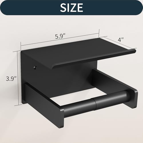 Bethom Toilet Paper Holder with Shelf Matte Black Double Post Design