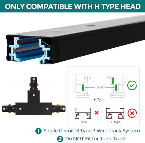 iCreating H Track T Connector - 3 Wire Black Track Lighting Accessory