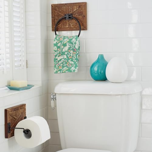 Autumn Alley Farmhouse Towel Ring - Barn Wood Matte Black Design
