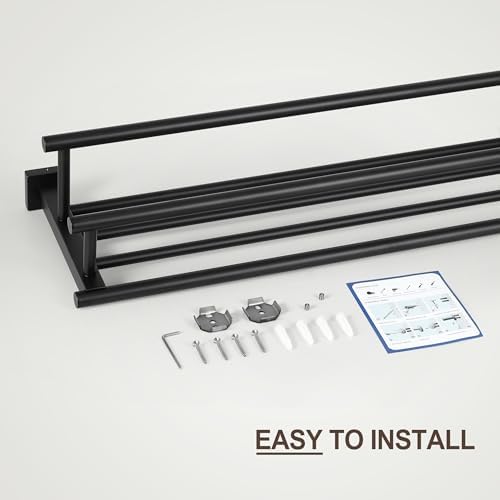 SEIDO Double Towel Bar 24 Inch Matte Black Stainless Steel 1