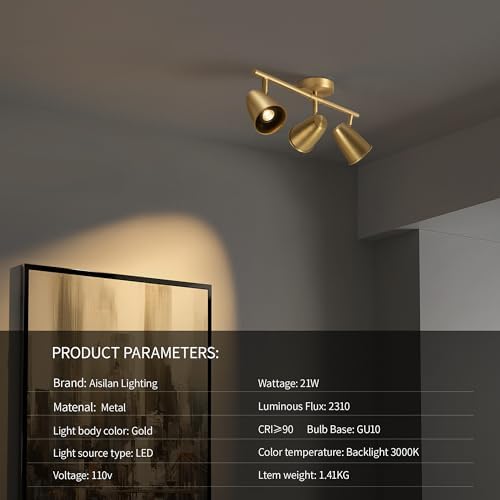 Aisilan 21W Gold LED Track Lighting with Rotating Heads