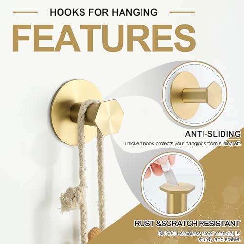 SAYAYO Adhesive Hooks 4 Pack Brushed Gold 1