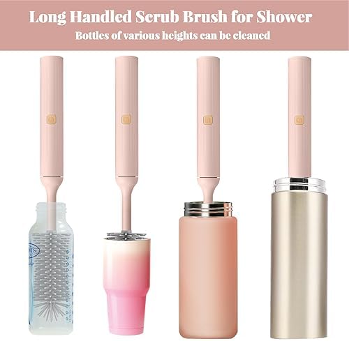 Augensterm Electric Bottle Brush Cleaner with 3 Silicone Brushes and Straw Cleaner - Pink