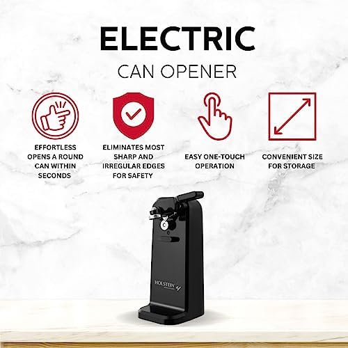 Holstein Electric Can Opener with Auto Shutoff and Push Down Lever - Black