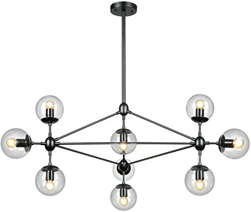 DNA 10-Light Chandelier Black Finish with Clear Glass Shades