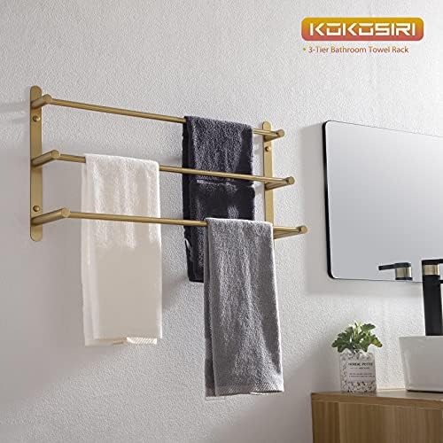 KOKOSIRI 3-Tier Stainless Steel Towel Bar with Brushed Gold Finish
