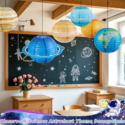 Easy Joy 8PCS Solar System Paper Lanterns with Rings