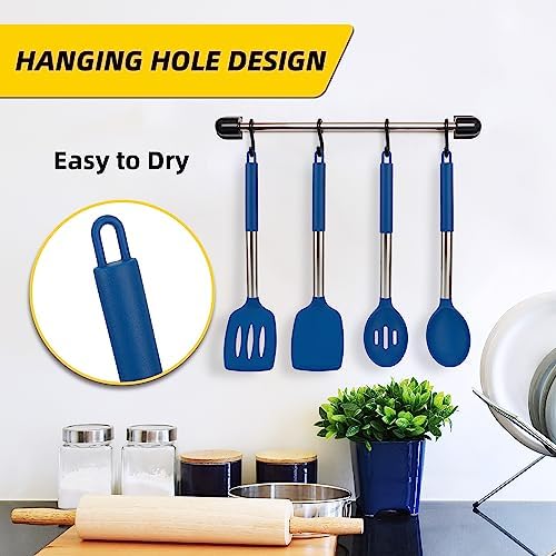 4 Pack Silicone Utensils Set with Stainless Steel Handles