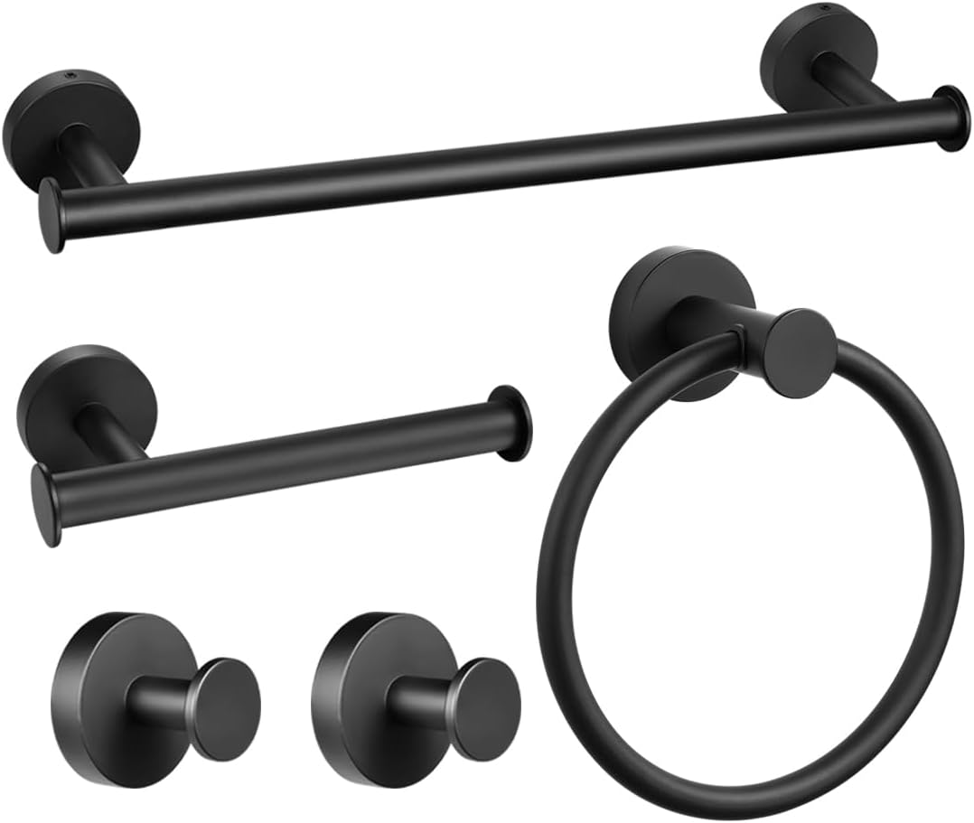 JAAWAN 5-Piece Matte Black Bathroom Hardware Set