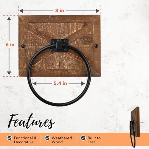 Autumn Alley Farmhouse Towel Ring - Barn Wood Matte Black Design
