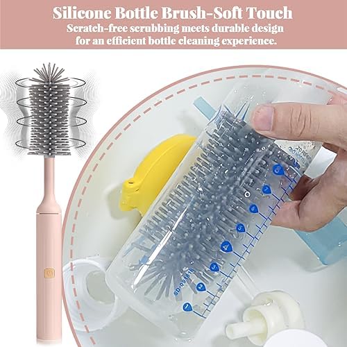 Augensterm Electric Bottle Brush Cleaner with 3 Silicone Brushes and Straw Cleaner - Pink