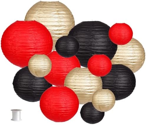 Zilue 15pcs Black Gold Red Paper Lanterns Set