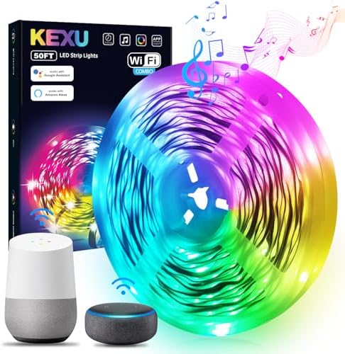 KEXU Smart WiFi LED Strip Light 50ft with Alexa Google Assistant