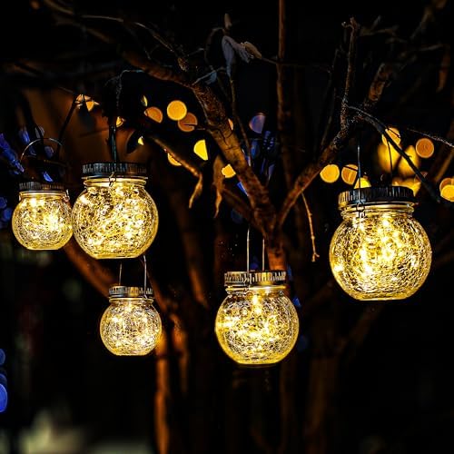 Cooo 2 Pack Crackle Glass Solar Lantern with 30 LED Firefly Lights