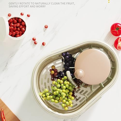 Fruit Washer Spinner Bowl with Brush Large Capacity Green