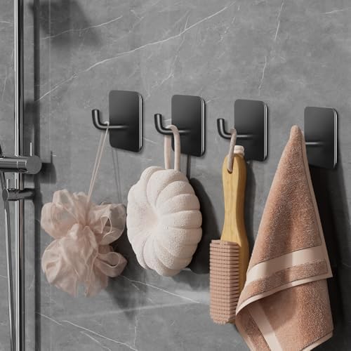 LACHILL 4-Piece Waterproof Adhesive Hooks Black