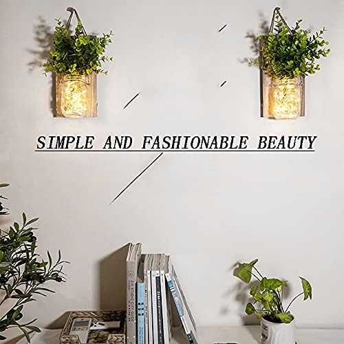 ECTY Rustic Wall Sconces with Mason Jars and LED Lights 2 Pack