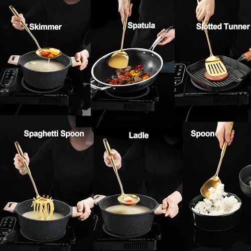 NIITAWH 9 PCS Gold Stainless Steel Cooking Utensils Set