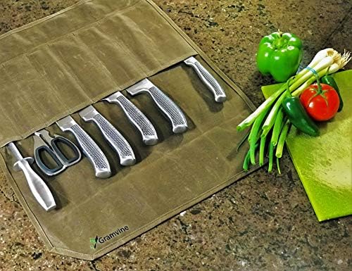 GramVine Chef Knife Roll Bag - Waxed Canvas Knife Holder Organizer