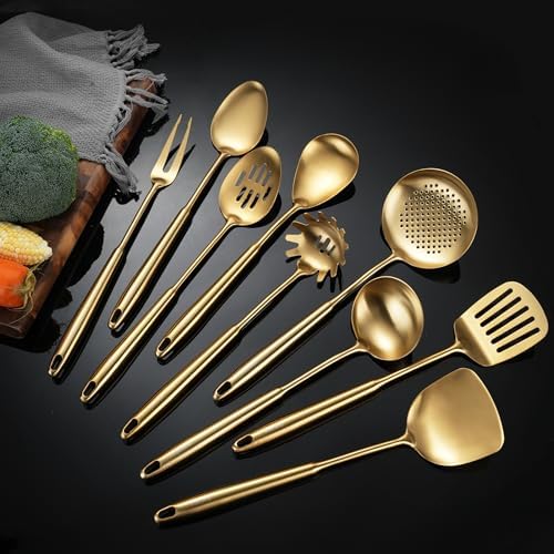 NIITAWH 9 PCS Gold Stainless Steel Cooking Utensils Set