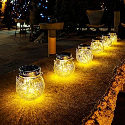Cooo 2 Pack Crackle Glass Solar Lantern with 30 LED Firefly Lights