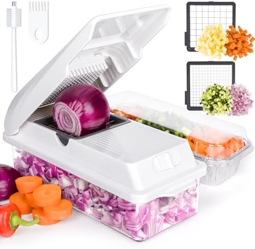 X Home Vegetable Chopper with 2 Blades and 3 Aluminum Pans White