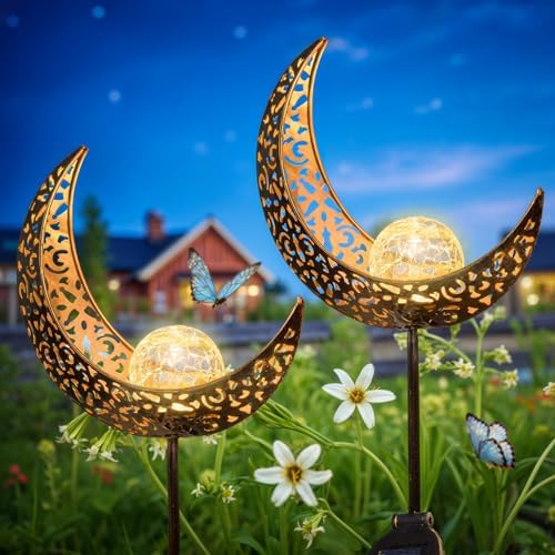 HOMEIMPRO 2Pack Moon Garden Solar Lights Outdoor Stakes