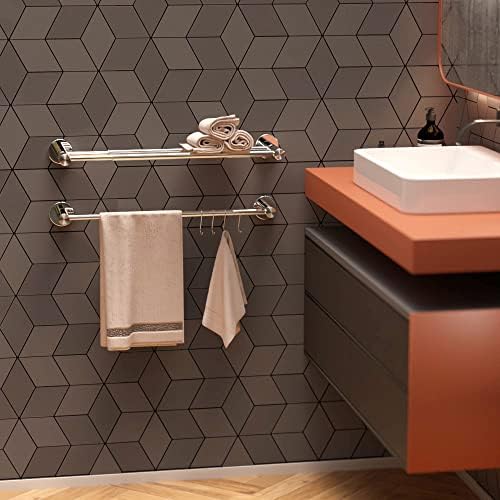 Adjustable Double Towel Bar 16-276 Inch with Hooks