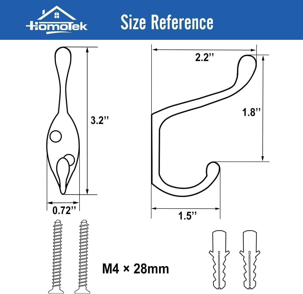 HOMOTEK Heavy Duty Dual Coat Hooks Satin Nickel