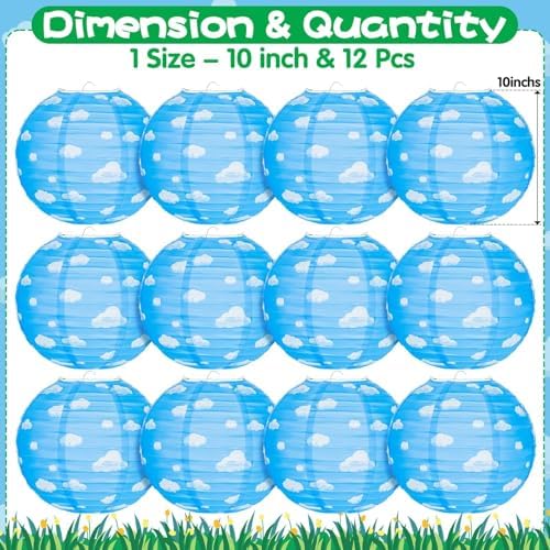 12PCS Blue Sky White Clouds Paper Lanterns Set
