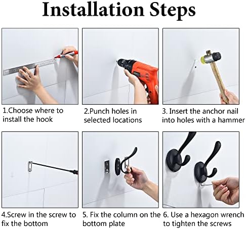 DMYMAT 4 Pack Black Robe Hooks for Bathroom and Kitchen