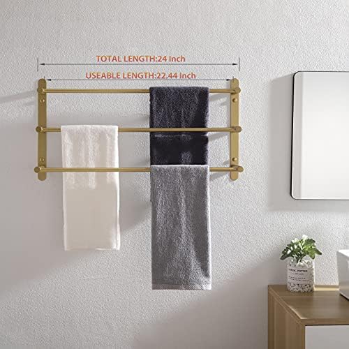 KOKOSIRI 3-Tier Stainless Steel Towel Bar with Brushed Gold Finish