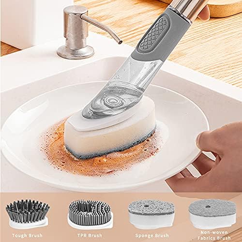 4-in-1 Dish Brush with Soap Dispenser and Holder - Grey 1