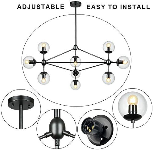 DNA 10-Light Chandelier Black Finish with Clear Glass Shades