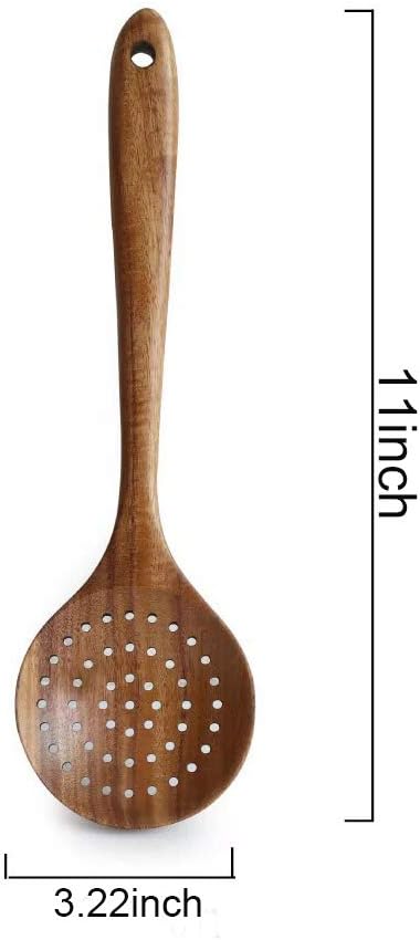 GQZ Teak Skimmer with Long Handle for Rice Dipping