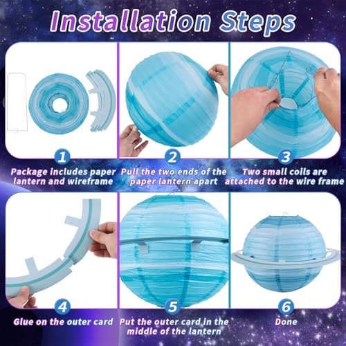 Easy Joy 8PCS Solar System Paper Lanterns with Rings