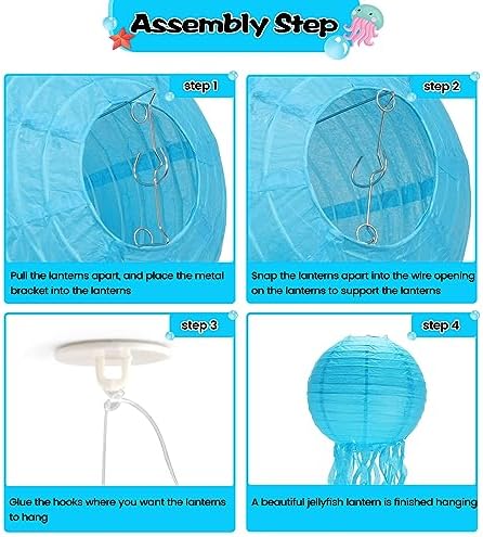 GAILROSO Jellyfish Paper Lanterns 6-Pack Blue 8Inch
