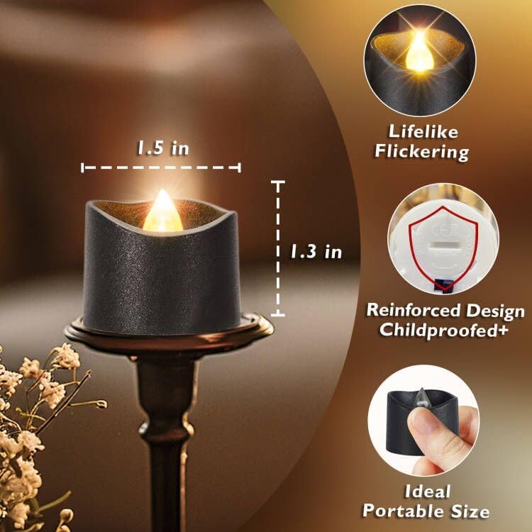 Homemory 24-Pack Battery Operated Black Tea Lights Candles