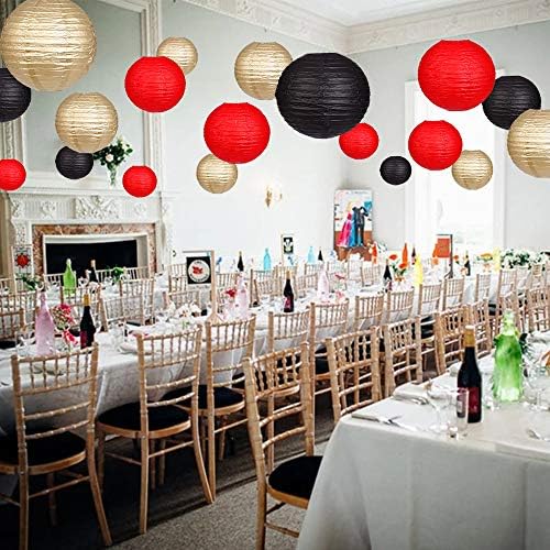 Zilue 15pcs Black Gold Red Paper Lanterns Set