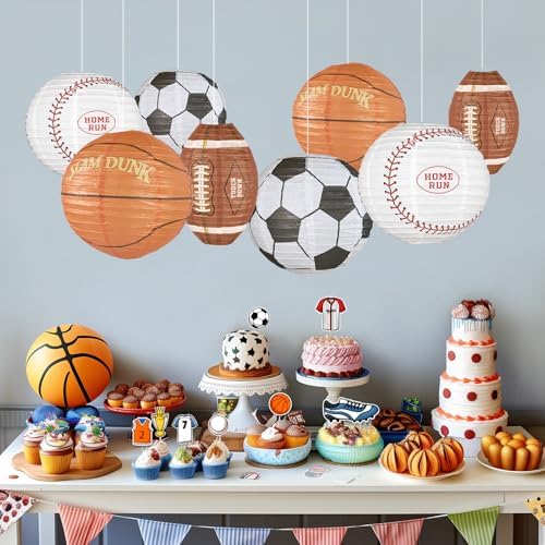 UNIQOOO 8Pcs Sports Paper Lanterns for Football Parties