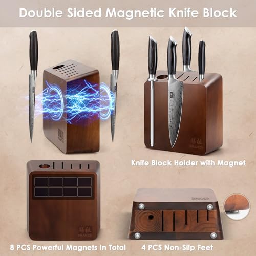 SHAN ZU Magnetic Knife Block with 8 Pcs Strong Magnets