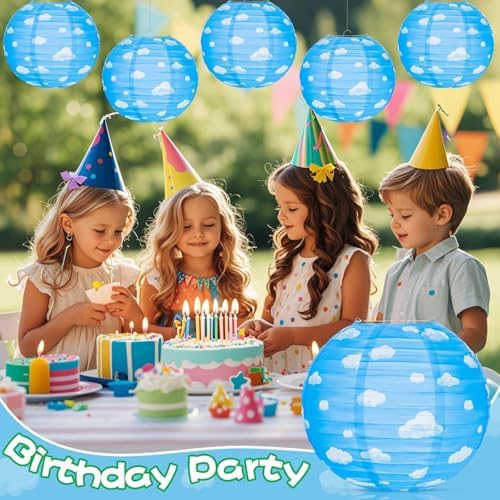 12PCS Blue Sky White Clouds Paper Lanterns Set