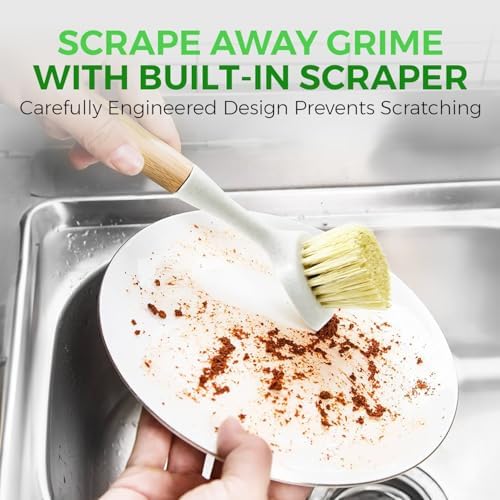 AIRNEX Bamboo Handle Dish Brush Set - 2 Pack