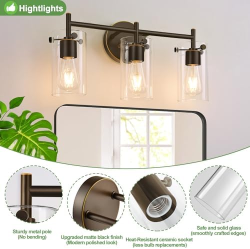 Indoi 3-Light Oil-Rubbed Bronze Wall Sconces with Clear Glass Shades