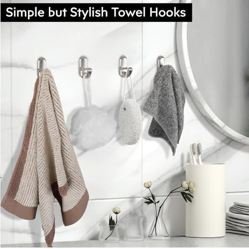 4 Pack Brushed Nickel Wall Mounted Towel Hooks