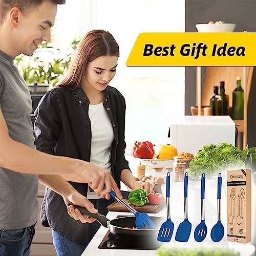 4 Pack Silicone Utensils Set with Stainless Steel Handles