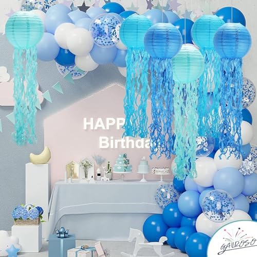 GAILROSO Jellyfish Paper Lanterns 6-Pack Blue 8Inch
