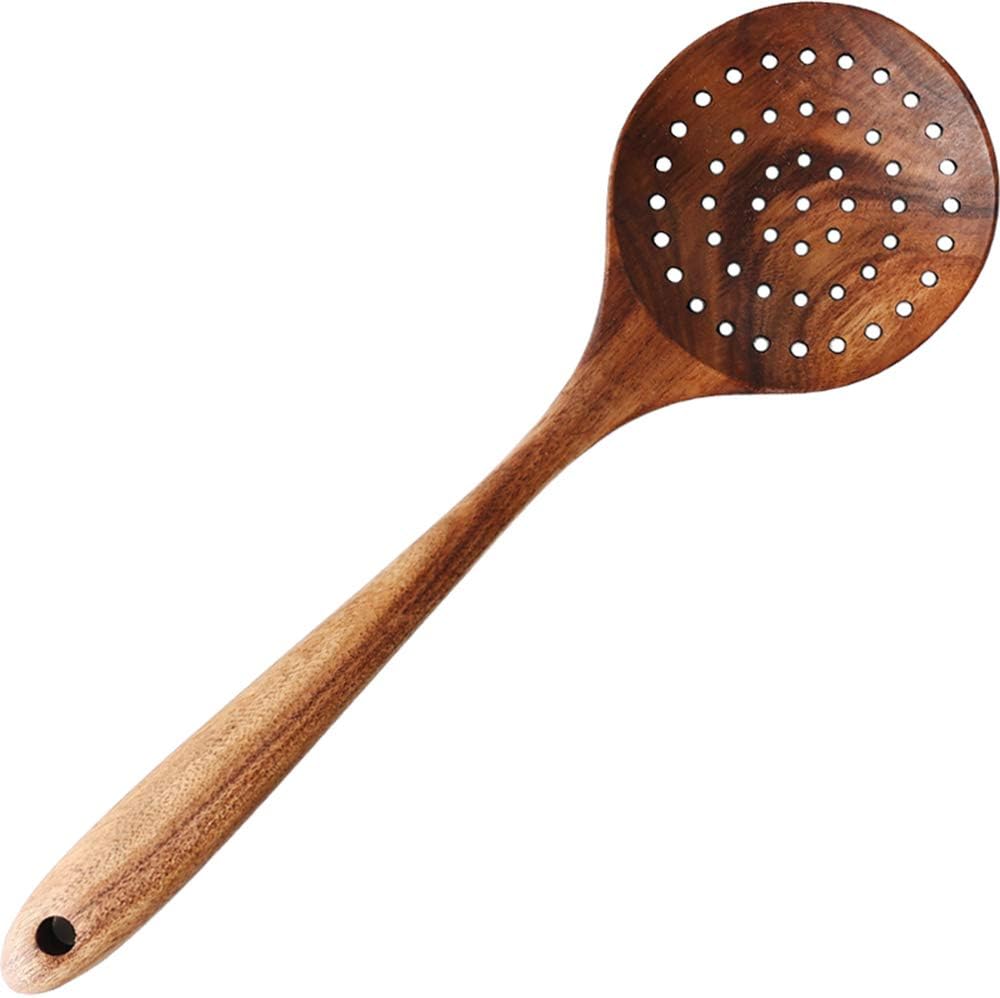 GQZ Teak Skimmer with Long Handle for Rice Dipping